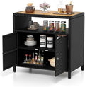 Tangkula Rattan Outdoor Storage Cabinet, Patiojoy Outdoor Cabinet with Acacia Wood Countertop, Open Compartment, 2-Door Wicker Sideboard, Outdoor Bar for Patio Garden Backyard Poolside (Black) by TANGKULA