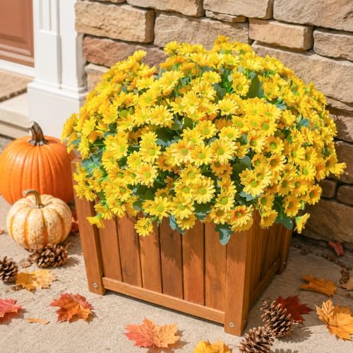 Daisy Artificial Flowers for Outdoors Fall Autumn Decoration, 6 Bundles Fake Mums Yellow Silk Flowers for Outside Look Real UV Resistant Faux Flowers Plants for Planter Front Door Home Indoor Porch - Image 2