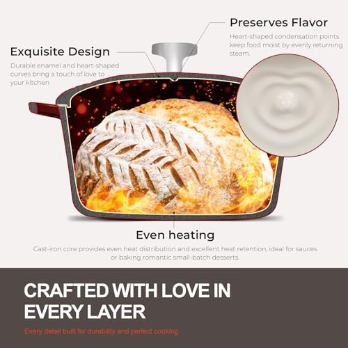 Overmont Enameled Cast Iron Dutch Oven - 2QT Heart-Shaped Mini Pot with Lid - Image 2