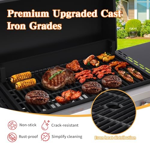 CIG GARDEN 4-Burner Propane Gas Grill, 42,000 BTU Outdoor BBQ with Cast Iron Grates & Side Burner - Backyard, Patio, Camping Grill - Image 5