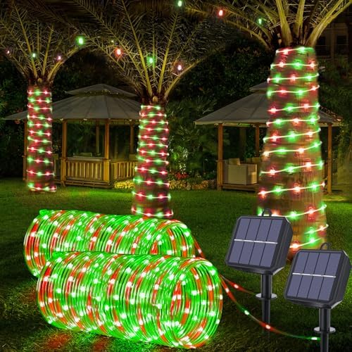 Solar Rope Lights, 2 Packs Total 132ft 400LED Solar String Lights, 8 Modes by Jnaurb