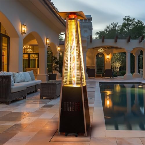 Flame Pyramid Pool Heater, Triple Safety Protection with Patio Cover, Warm Glass Tube Portable Heater with Durable Wheels - Gray - Image 4