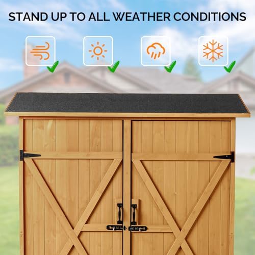 VINGLI Upgraded Outdoor Wooden Storage Shed, Extra Large Garden Shed Outside Tool Cabinet with 2 Safety Latches, Patio Storage Organizer for Garden Yard Lawn Equipment, Teak - Image 6