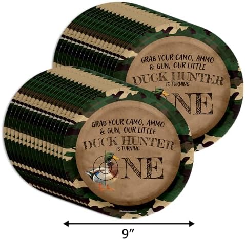 Duck Hunter First Birthday - 32 Piece Disposable Party Supplies - Decorations for Hunting 1st Birthday Round Party Plates - Large 9" Paper Plates In Bulk - Image 2