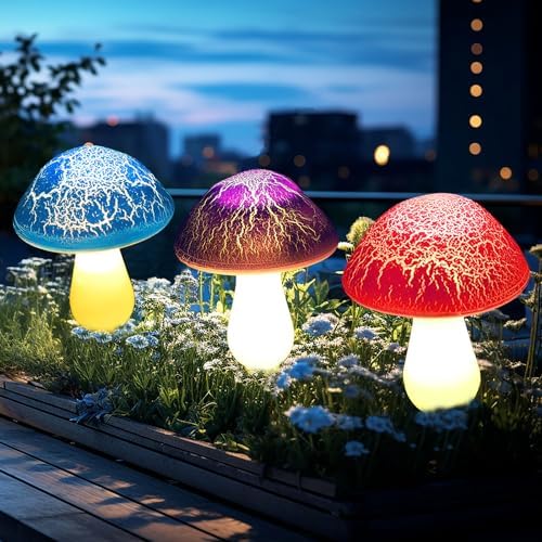 Solar Garden Decor Lights 8 Crack Mushrooms Outdoor Decor Stake Lights, Waterproof Solar Pathway Light Gardening Gifts for Garden Gnomes Backyard Flower Bed Christmas Decorations - Image 3