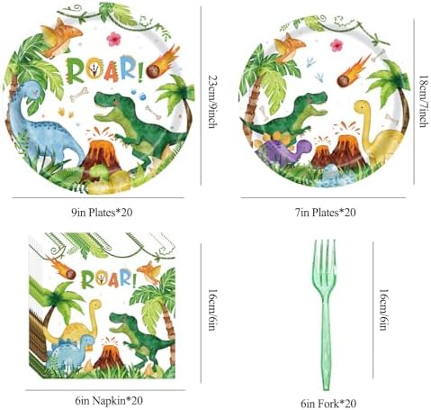 CHANGZHONG 80pcs Dinosaur Birthday Party Supplies,Plates And Napkins - Image 2