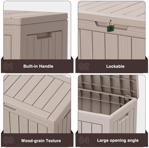 ROJIK Outdoor Storage Housing Deck Box - Waterproof Patio Furniture, Garden Tools, Cushions, Pool Accessories Storage Bench with Lockable Lid and Side Handles (Grey, 45 Gal) - Image 5