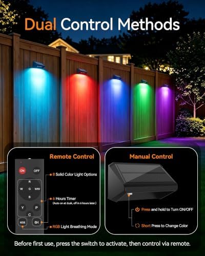 Fence Lights Solar Powered with Remote 6 Pack, IP65 Waterproof - Image 5