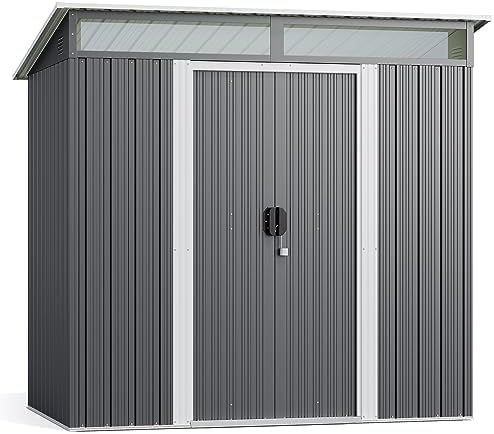 Gizoon 6'x4' Outdoor Storage Shed Metal Garden Shed with Sliding Lockable Doors, Versatile Tool Bike Shed with Transparent Panel Windows, Outdoor Storage Clearance for Backyard, Patio, Dark Gray by Gizoon
