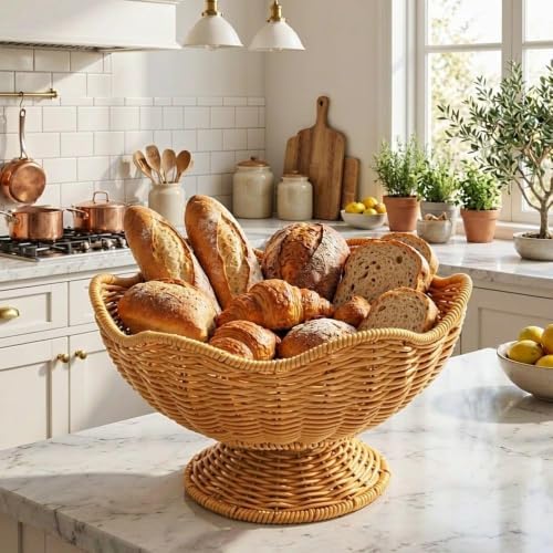 RT&BS Round Woven Fruit Basket for Counter, Wicker Bread Bowl, Woven Egg Baskets, Reusable Handwoven Basket for Living Room, Kitchen, Store, Restaurant, Outdoor, Party - Image 5