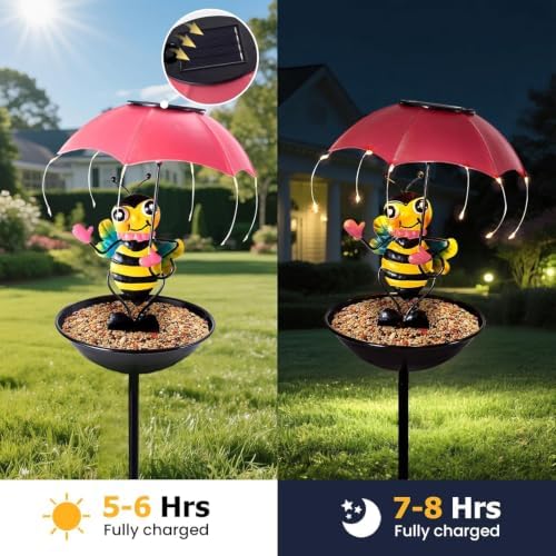 Solar Bird Feeders for Outdoors, Bee Garden Decor with Umbrella Light - Image 5