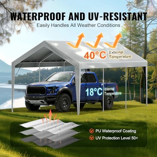 VEVOR Carport Replacement Canopy Cover 10 x 20 ft, Garage Top Tent Shelter Tarp Heavy-Duty Waterproof & UV Protected, Easy Installation with Ball Bungees,Grey (Only Top Cover, Frame Not Include) - Image 3