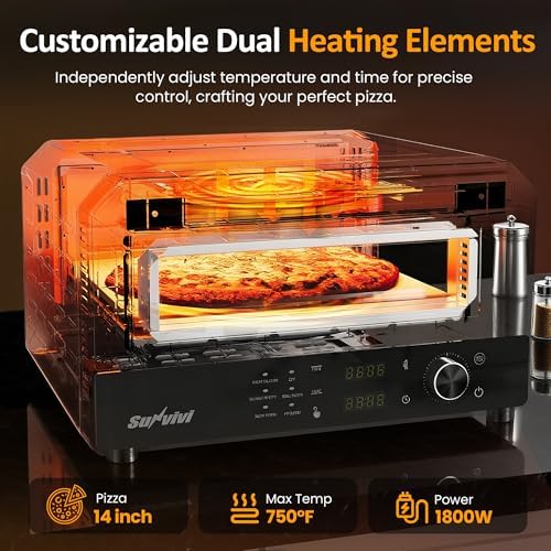 Pizza Oven Indoor Outdoor: Heats up to 750℉, Up to 12" Electric Countertop Pizza Maker with 6 Presets, Control Knob, Portable Pizza Cooker Warmer for Home, Camping, Pizza Stone, Pizza Peel - Image 5