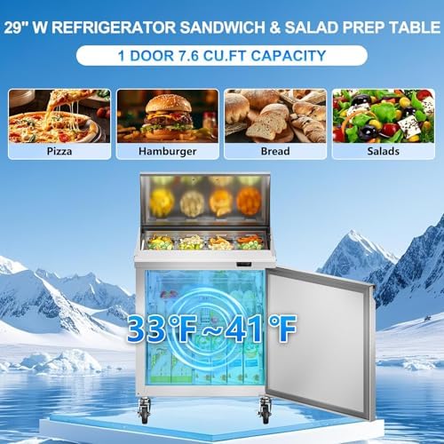 Rockitch 29" W Commercial Sandwich Prep Table Refrigerator 7.6 Cu.ft 12 Pan - Image 2