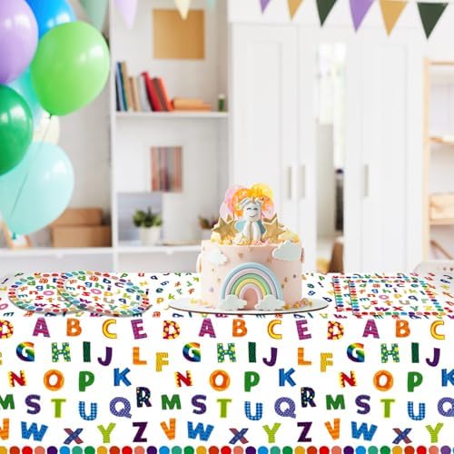 41Pcs Colorful ABC Birthday Party Decorations Alphabet Colorful Party Supplies ABC Rainbow Dots Plates Napkins Tablecloth丨Kids Birthday Educations Party Classroom First Day School Party,Serv 20 - Image 7