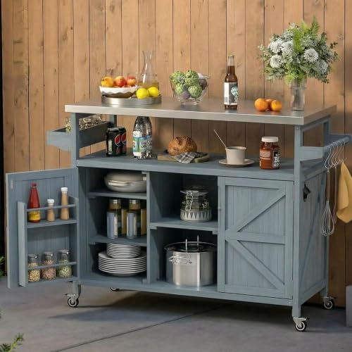 50.25" W Grill Cart with Stainless Steel Tabletop, Grey Blue by MeetYourFavoriteProducts
