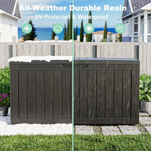 PatioZen 80 Gallon Outdoor Deck Box,Waterproof Resin Outdoor Storage Boxes, Outside Storage Lockable Container for Garden Tools,Indooor Cushions,Accessories (Black) - Image 5