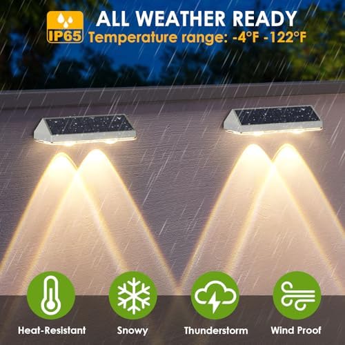 Solar Fence Lights Outdoor - 2700/4000/6000K 3 Modes, IP65 Waterproof Fence Solar Lights Outdoor, Fence Light Solar Powered for patio decor/Railing/Step and Wall - Unique Housewarming Gifts（8 Pack) - Image 5