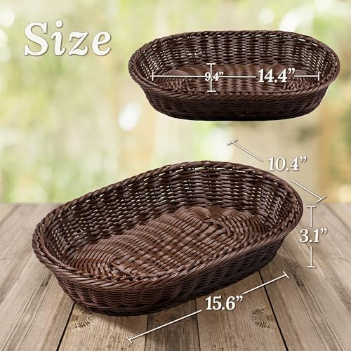 WeeNest Wicker Bread Basket, Oval Resin Wicker, 2 pcs, Dark Brown - Image 2