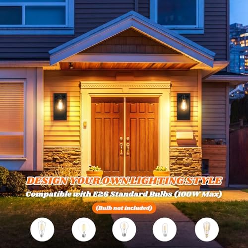 Outdoor Wall Light Fixtures, Black Exterior Waterproof Lanterns, 2-Pack - Image 7