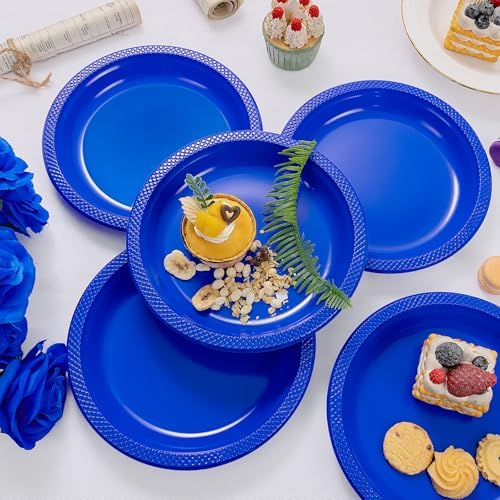 WELLIFE Royal Blue Plastic Plates 10 Inch 50 Count - Image 4