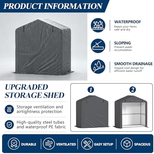COVERONICS 5' x 3' Outdoor Portable Storage Shelter Shed, Grey - Image 4