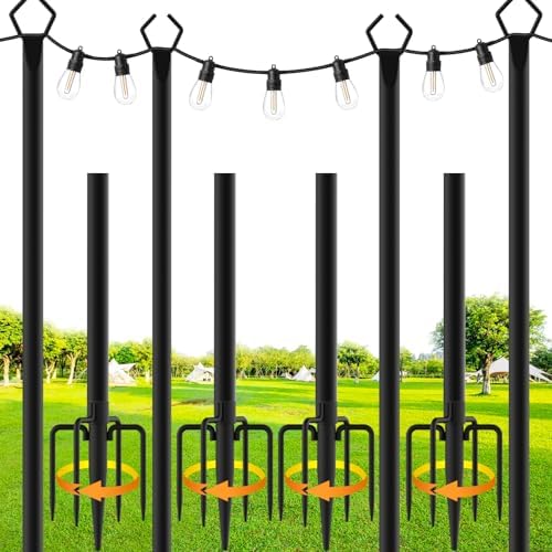 SINLEY 4 Pack String Light Poles,10 Ft Metal Poles with Fork for Outdoor String Lights,Outdoor Light Poles with Fork,Poles/Post/Stand for Outside,Patio,Deck,Backyard,Garden Wedding,Party by Unknown