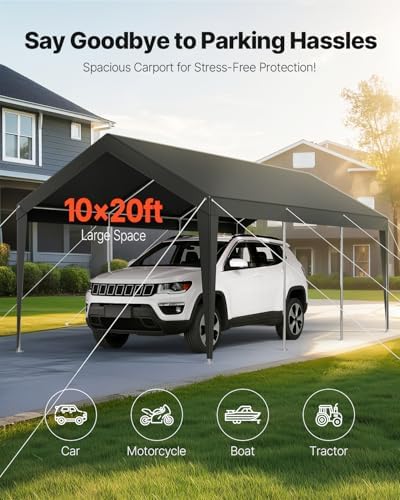 VEVOR Carport, 10 x 20 FT Outdoor Car Canopy, Potable Carport, Heavy Duty Galvanized Car Shelter, UV-Resistant & Water-Resistant, All-Season Protection, Storage Shed for Car Boat Motorcycle Grey - Image 2
