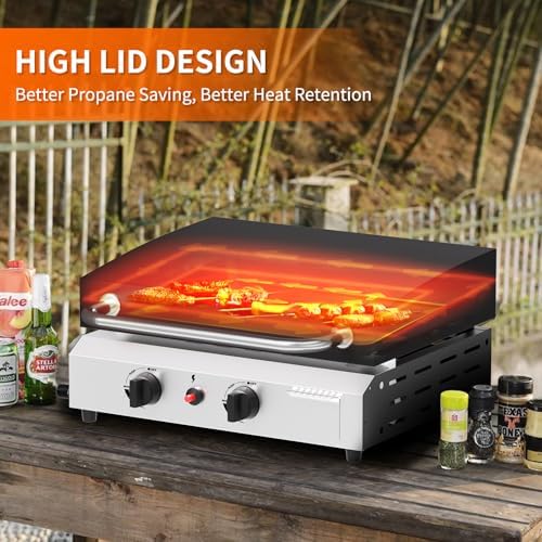 SKOK 2 Burner Gas Griddle with Hood- 17 Inch Outdoor Propane Griddle-30000 BTU Propane Fuelled, Portable Flat Top Gas Grill Camping Griddle with Lid for Kitchen, Outdoor BBQ, Camping - Image 2