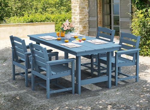 SERWALL Patio Dining Chair Set of 2,All Weather HDPE Dining Chair, Blue - Image 6