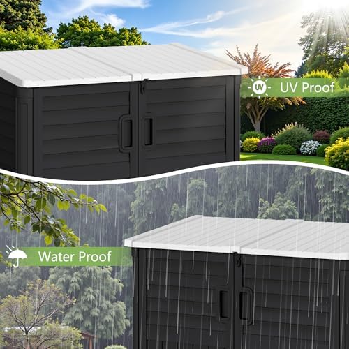 Greesum Outdoor Trash Can Storage Shed, 34 Cu.ft Horizontal Outdoor Storage Cabinet, Waterproof for Garden, Pool Storage, Garbage Cans, Black - Image 2