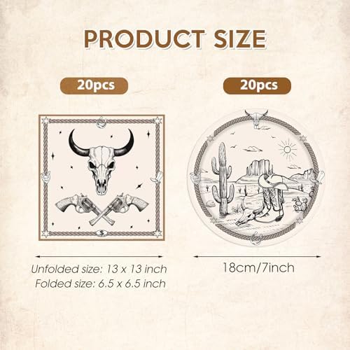 40Pcs Western Birthday Party Plates and Napkins Tableware Set, Cowboy Rodeo Themed Party Decorations for First Rodeo Cowboy Birthday Baby Shower Wild West Party - Image 2