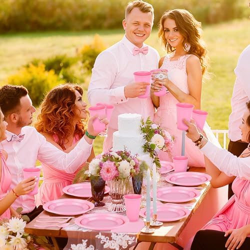 Kochorie 240 Pieces Pink Plastic Dinnerware Set Disposable Heavy Duty Plates Napkins Cups and Silverware Dessert Dinner Plates for Birthday Wedding Baby Shower Party Supplies, Serves 30 Guests - Image 5