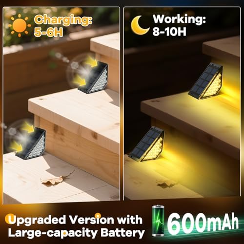 BKBB PPBB Solar Step Lights for Outside, Solar Stair Lights Outdoor Waterproof, Deck Step Lights for Fence, Patio, Yard, Porch, Front Door, Sidewalk, Garden, Patio Decor (8, Warm White) - Image 4