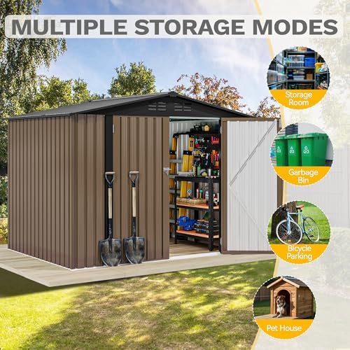 DWVO 7x5 ft Outdoor Storage Shed, Metal Waterproof w/Lockable Door - Brown - Image 6