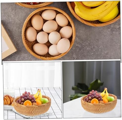Baluue Large round Rattan Woven Picnic Basket, Handcrafted Thickened Outdoor Fruit Storage Organizer, Sturdy Desktop and Kitchen Serving Holder for Outdoor Dining - Image 3