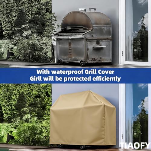 BBQ Gas Grill Cover for Outdoor, Anti-UV, Rip-Proof, 600D Oxford Fade Resistant Material, Barbecue Cover with Hook and Loop Straps & Adjustable Hem Drawstring (Beige, 60”x24”x44”) - Image 6