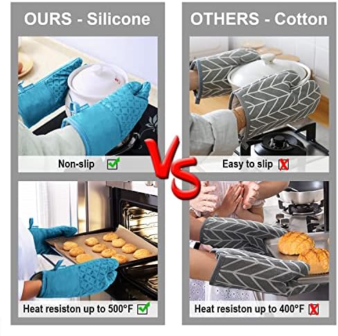 KEGOUU Oven Mitts and Pot Holders 6pcs Set, Kitchen Oven Glove High Heat Resistant 500 Degree Extra Long Oven Mitts and Potholder with Non-Slip Silicone Surface for Cooking (Sky Blue) - Image 5