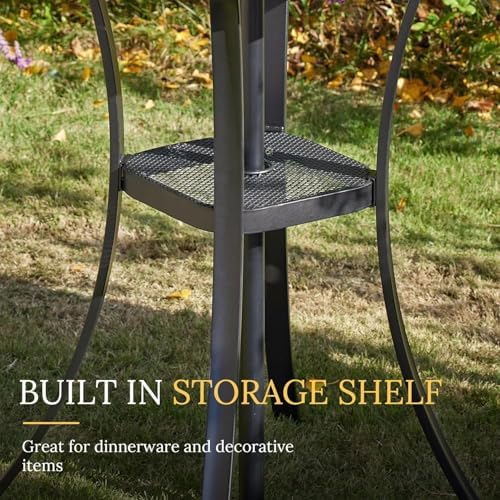 VICLLAX 28" Round Outdoor Bar Table with Adjustable Umbrella Hole, Counter Height Outdoor Furniture for Balcony, Grey Wood-Like - Image 6