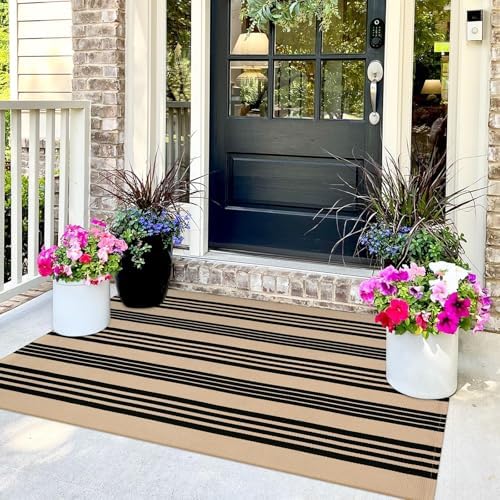 OJIA Outdoor Rug 3'x5', Black and Tan Patio Rugs Fall Door Mat Outside - Image 7