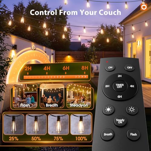 addlon 200(50FT*4) Outdoor String Lights with Remote LED Edison Waterproof - Image 2
