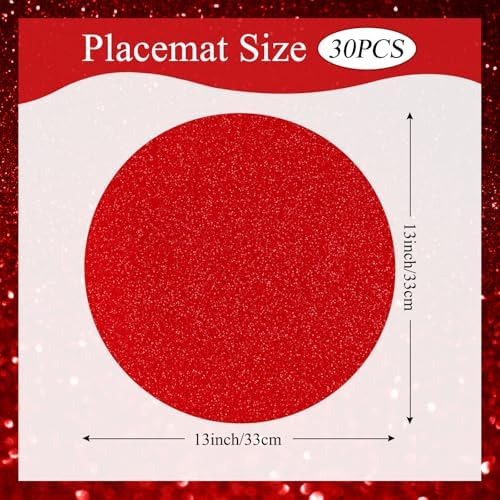 30 PCS Red Paper Placemats Round Place Mat Glitter Disposable Paper Charger Doilies Tablemats for Christmas Valentines Party Birthday Wedding Dinner Table Decor(13x13inch) - Image 2