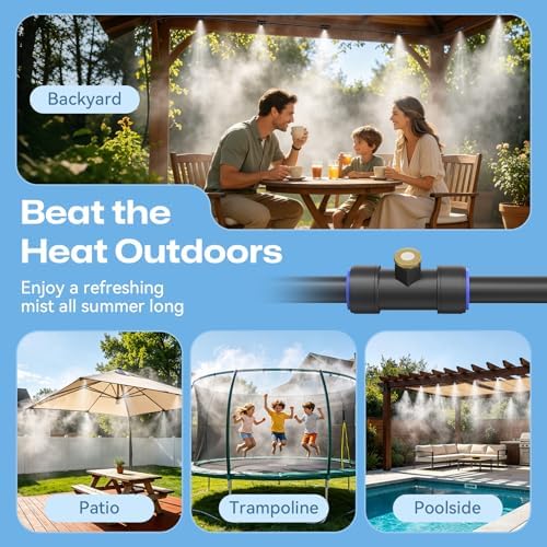 Misters for Outside Patio 50FT/15M, Outdoor Water Misting Cooling System with 15 Brass Nozzles. Backyard Mist Kit for Garden Greenhouse Fan Umbrella Chicken Coop, Dog House - Image 3