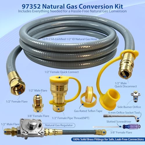 97352 98523 Natural Gas Conversion Kit for Monument Grills 41847NG, 77352NG & Denali 605, Propane to Natural Gas Conversion Kit w/CSA 10Ft 1/2" ID Natural Gas Hose, Regulator, Quick Connect Fittings. - Image 5