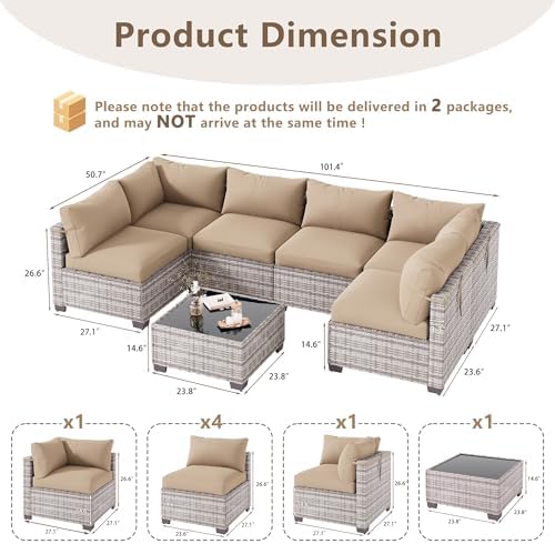 LOUVIXA 7 Piece Outdoor Patio Furniture Set, Outdoor Sectional Sofa, Wicker Rattan Patio Furniture, Patio Conversation Set with Coffee Table & Cushions - Image 2