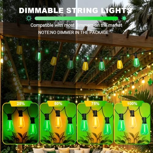 LAMPHOME 26FT ST38 Green Yellow Outdoor String Lights, 12+1 Shatterproof Vintage Edison LED Patio Lights, Waterproof End-to-End Connectable Bistro Lights for Halloween, Christmas, Party, Yard Decor - Image 5