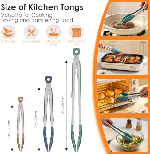 HOTEC Stainless Steel Kitchen Tongs with Silicone Tips, Set of 3-7",9" &12" - Image 3