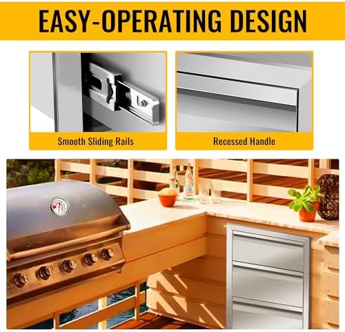 Outdoor Kitchen Drawers Stainless Steel 14W X 21H X 23D Inch, Flush Mount Triple BBQ Island Drawers with Hidden Handle for Outdoor Kitchens, Patio or Grill Station - Image 5