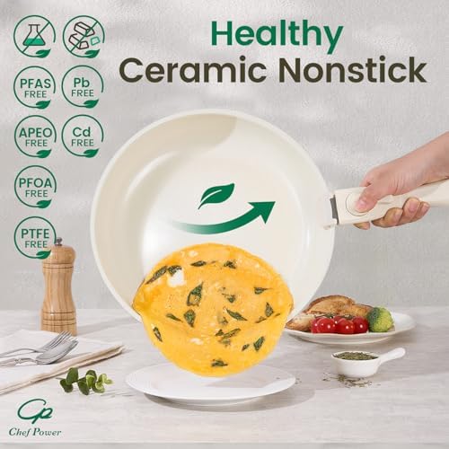 Chef Power Ceramic Nonstick Pots and Pans Set 19 Piece with Detachable Handle, Induction Dishwasher Oven Safe Cookware Set, RV Kitchen Set Removable Handle (Light Purple) - Image 3
