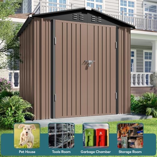 Gizoon 6 x 4 FT Outdoor Storage Shed, Metal Garden Shed, Light Brown - Image 4